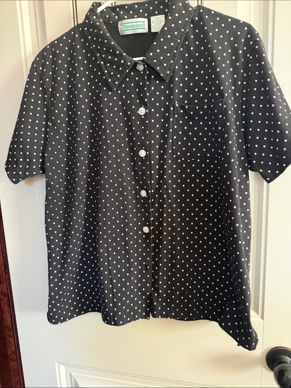 St. John's Bay Black and White Polka Dot Button-Front Shirt